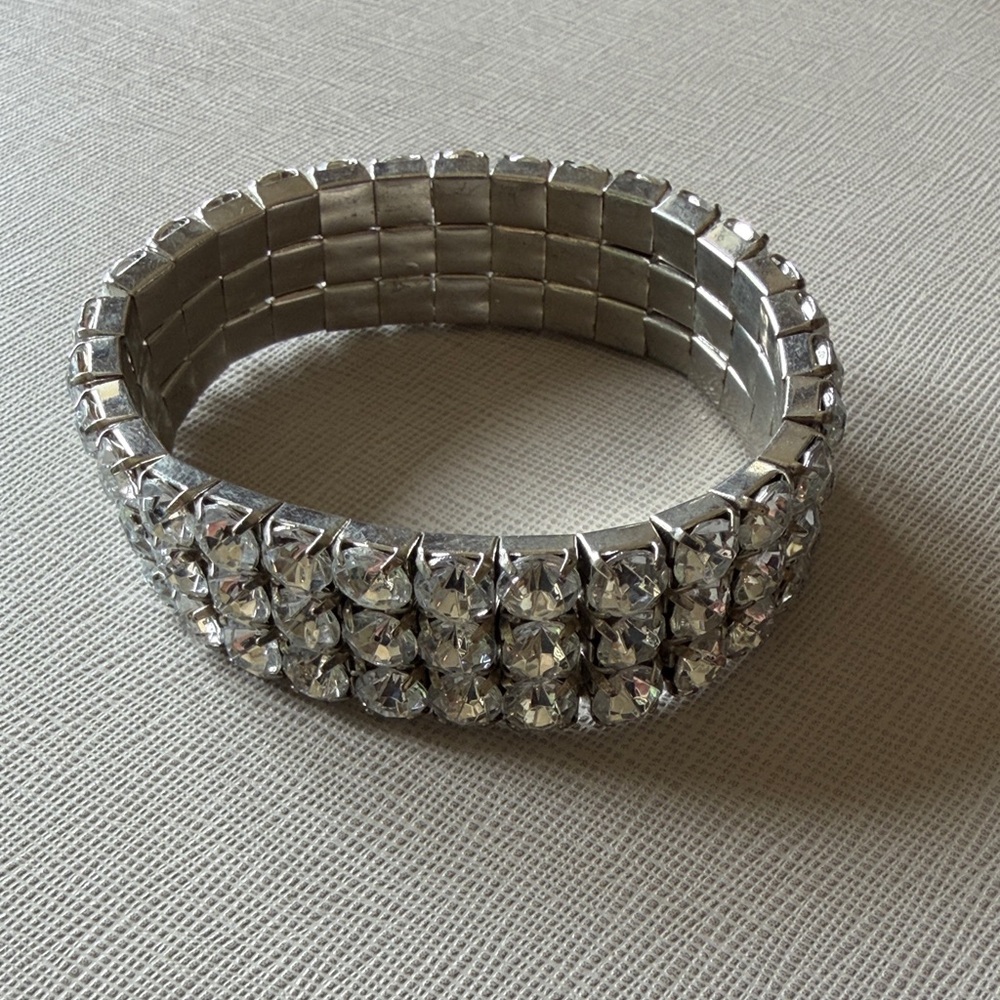 Crystal Pavé Silver Stretch Bracelet - Clear Rhinestones